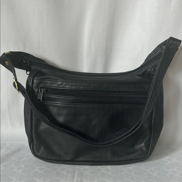 D'Onofrio Classic Black Leather Travel Shoulder Bag Purse 🌺🌺 - Picture 2 of 7